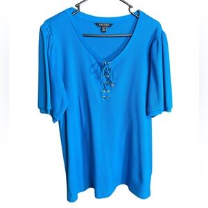 Lauren Ralph Lauren Blue Waffle Knit Top